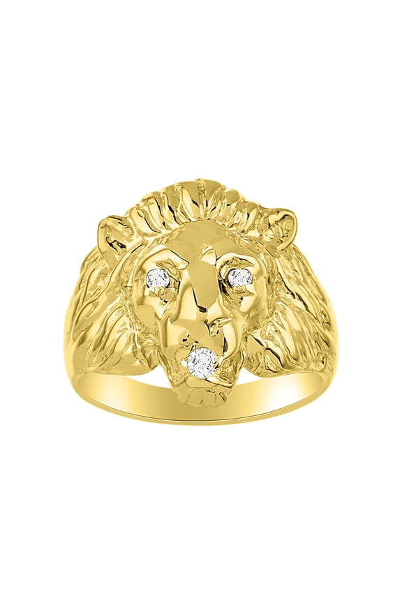 14K Yellow Gold Lion Head Ring Gemstones in Eyes and Mouth Fun Designer Rings For Men Diamond  Jewelry Size 6
