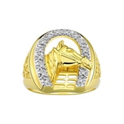 RYLOS 14K Yellow Gold Mens Ring, designer Lucky Horseshoe Design with Diamonds Size 13