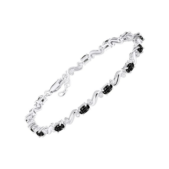 RYLOS Bracelets for Women 925 Sterling Silver Classic "S" Tennis Bracelet Gemstone & Diamonds Adjustable to Fit 7"-8" Wrist, 13 Gorgeous 5X3MM Faceted Onyx Jewelry for Women Friendship