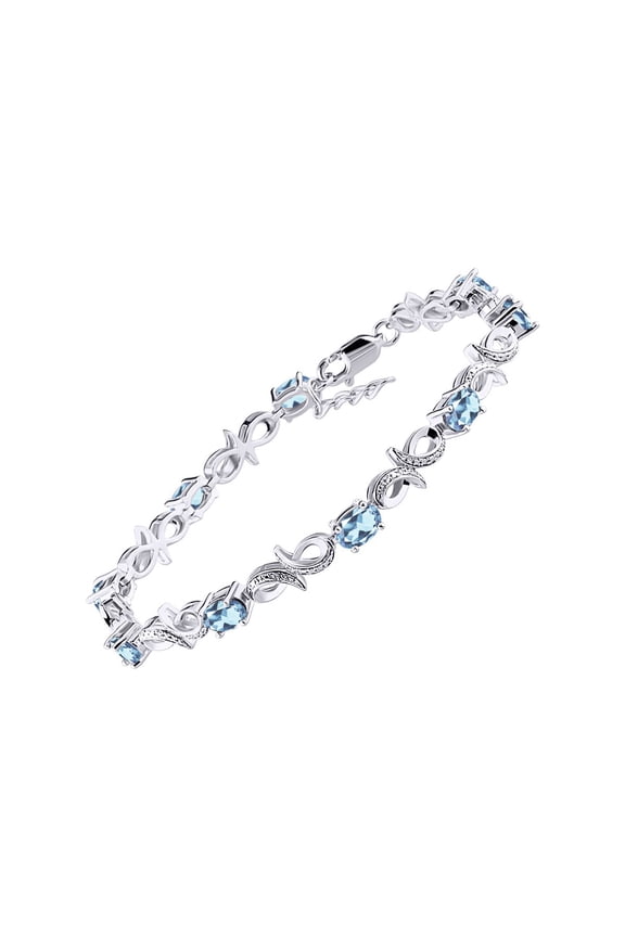 Bracelets for Women 925 Sterling Silver Infinity Tennis Bracelet Gemstone & Diamonds Adjustable to Fit 7"-8" Wrist, 9 Gorgeous 6X4MM Blue Topaz Jewelry for Women Friendship Bracelets