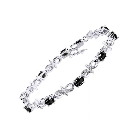 RYLOS Bracelets for Women 925 Sterling Silver Infinity Tennis Bracelet Gemstone & Diamonds Adjustable to Fit 7"-8" Wrist, 9 Gorgeous 6X4MM Faceted Onyx Jewelry for Women Friendship Bracelets