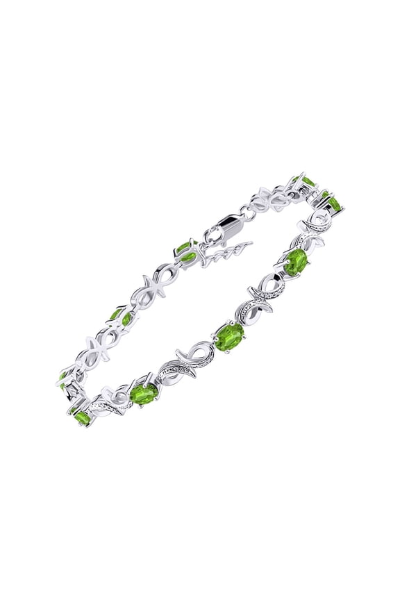 Bracelets for Women 925 Sterling Silver Infinity Tennis Bracelet Gemstone & Diamonds Adjustable to Fit 7"-8" Wrist, 9 Gorgeous 6X4MM Peridot Birthstone Jewelry for Women Friendship Bracelets
