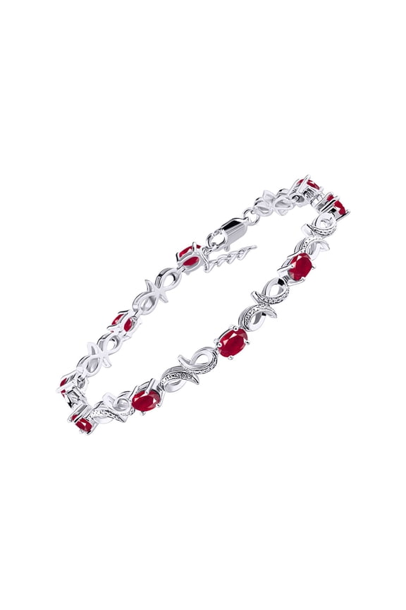 Bracelets for Women 925 Sterling Silver Infinity Tennis Bracelet Gemstone & Diamonds Adjustable to Fit 7"-8" Wrist, 9 Gorgeous 6X4MM Ruby Birthstone Jewelry for Women Friendship Bracelets
