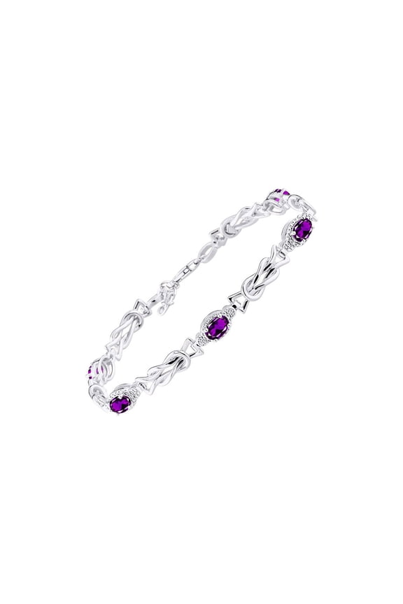 Bracelets for Women 925 Sterling Silver Love Knot Tennis Bracelet Gemstone & Diamonds Adjustable to Fit 7"-8" Wrist, 5 - 6X4MM Amethyst Jewelry for Women Friendship Bracelets