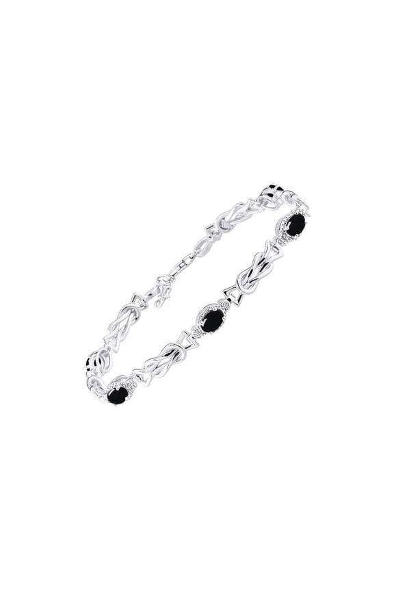 Bracelets for Women 925 Sterling Silver Love Knot Tennis Bracelet Gemstone & Diamonds Adjustable to Fit 7"-8" Wrist, 5 - 6X4MM Cabochon Onyx Jewelry for Women Friendship Bracelets