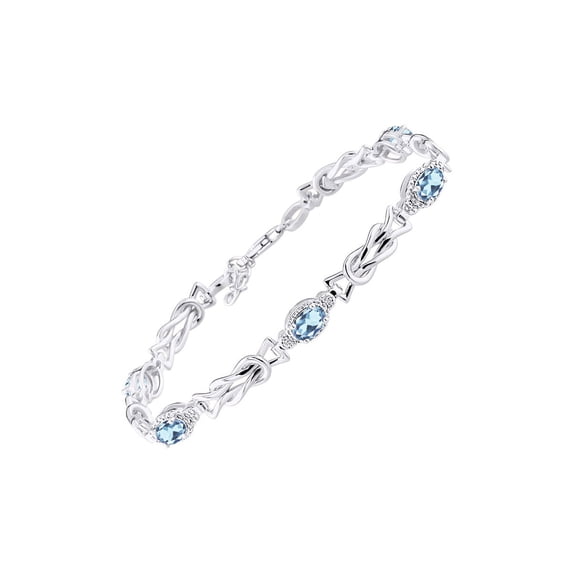 RYLOS Bracelets for Women 925 Sterling Silver Love Knot Tennis Bracelet Gemstone & Diamonds Adjustable to Fit 7"-8" Wrist, 5 Gorgeous 6X4MM Blue Topaz Jewelry for Women Friendship Bracelets