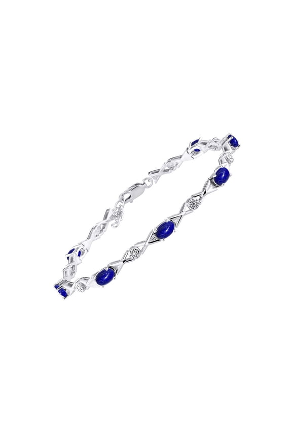 Bracelets for Women 925 Sterling Silver Serenity Wave Tennis Bracelet Gemstone & Diamonds Adjustable to Fit 7"-8" Wrist, 9 - 5X3MM Lapis Jewelry for Women Friendship Bracelets