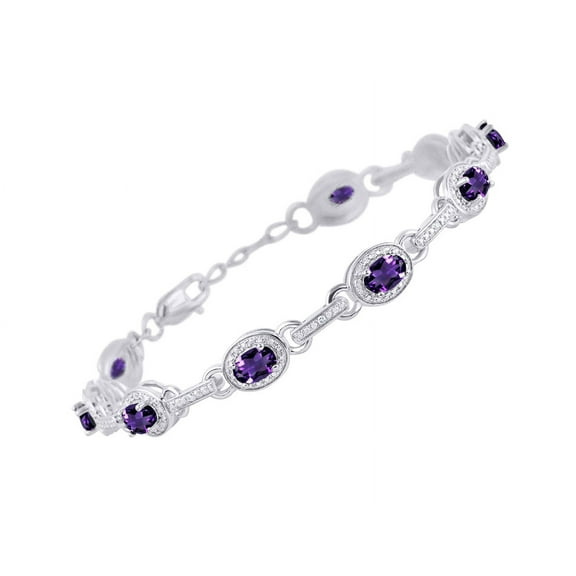 RYLOS Bracelets for Women 925 Sterling Silver Tennis Bracelet Gemstones & Halo of Diamonds Adjustable to Fit 7"-8" Wrist , 9 - 6X4MM Amethyst Jewelry for Women Friendship Bracelets