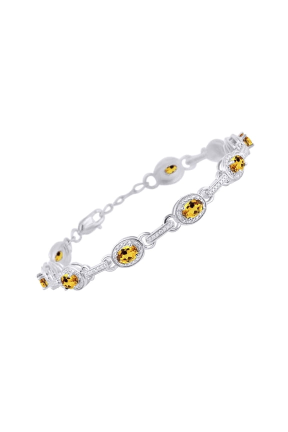 Bracelets for Women 925 Sterling Silver Tennis Bracelet Gemstones & Halo of Diamonds Adjustable to Fit 7"-8" Wrist , 9 Gorgeous 6X4MM Citrine Jewelry for Women Friendship Bracelets