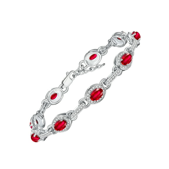 RYLOS Bracelets for Women 925 Sterling Silver Tennis Bracelet Gemstones & Halo of Diamonds Adjustable to Fit 7"-8" Wrist , 9 Gorgeous 6X4MM Ruby Birthstone Jewelry for Women Friendship Bracelets