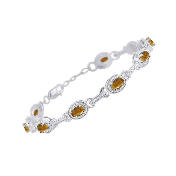 RYLOS Bracelets for Women 925 Sterling Silver Tennis Bracelet Gemstones & Halo of Diamonds Adjustable to Fit 7"-8" Wrist , 9 Gorgeous 6X4MM Tiger Eye Jewelry for Women Friendship Bracelets