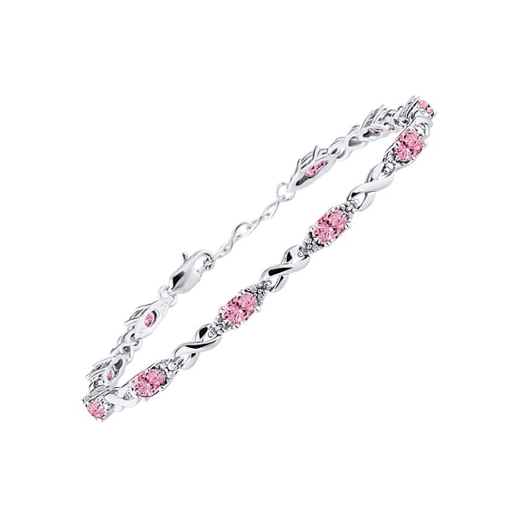 RYLOS Bracelets for Women 925 Sterling Silver XO Hugs & Kisses Tennis Bracelet Gemstone & Diamonds Adjustable to Fit 7"-8" Wrist, 10 - 6X4MM Pink Ice Jewelry for Women Friendship Bracelets