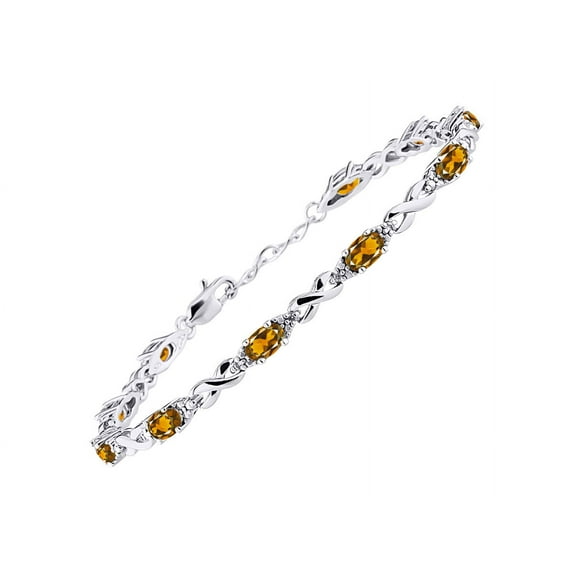 RYLOS Bracelets for Women 925 Sterling Silver XO Hugs & Kisses Tennis Bracelet Gemstone & Diamonds Adjustable to Fit 7"-8" Wrist, 10 - 6X4MM Citrine Jewelry for Women Friendship
