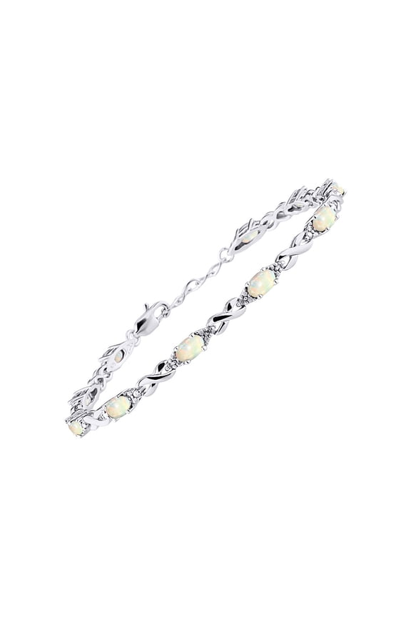Bracelets for Women 925 Sterling Silver XO Hugs & Kisses Tennis Bracelet Gemstone & Diamonds Adjustable to Fit 7"-8" Wrist, 10 - 6X4MM Opal Jewelry for Women Friendship Bracelets