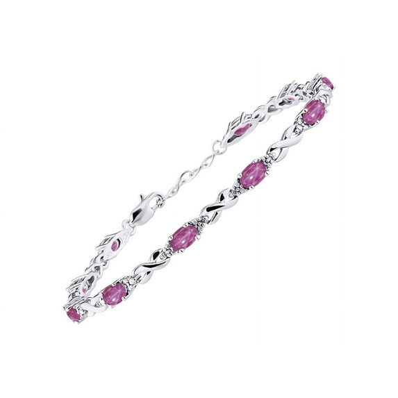 RYLOS Bracelets for Women 925 Sterling Silver XO Hugs & Kisses Tennis Bracelet Gemstone & Diamonds Adjustable to Fit 7"-8" Wrist, 10 - 6X4MM Star Ruby Jewelry for Women Friendship