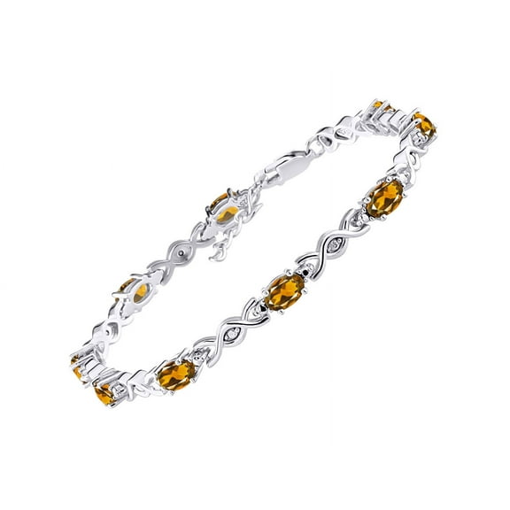 RYLOS Bracelets for Women 925 Sterling Silver XOXO Hugs & Kisses Tennis Bracelet Gemstone &  Diamonds Adjustable to Fit 7"-8" Wrist, 10 - 6X4MM Citrine Jewelry for Women Friendship