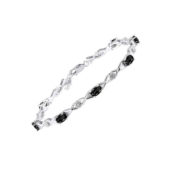 RYLOS Bracelets for Women 925 Sterling Silver XOXO Hugs & Kisses Tennis Bracelet Gemstone & Genuine Diamonds Adjustable to Fit 7"-8" Wrist, 10 - 6X4MM Faceted Onyx Jewelry for Women Friendship