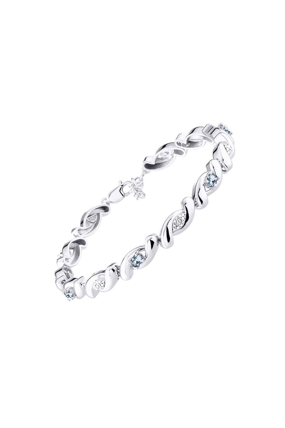 Bracelets for Women 925 Sterling Silver infinity Twist Tennis Bracelet Gemstone &  Diamonds Adjustable to Fit 7"-8" Wrist, 6 - 4X3MM Aquamarine Jewelry for Women Friendship Bracelets