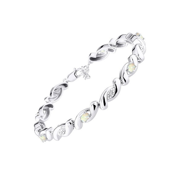 RYLOS Bracelets for Women 925 Sterling Silver infinity Twist Tennis Bracelet Gemstone & Diamonds Adjustable to Fit 7"-8" Wrist, 6 - 4X3MM Opal Jewelry for Women Friendship Bracelets