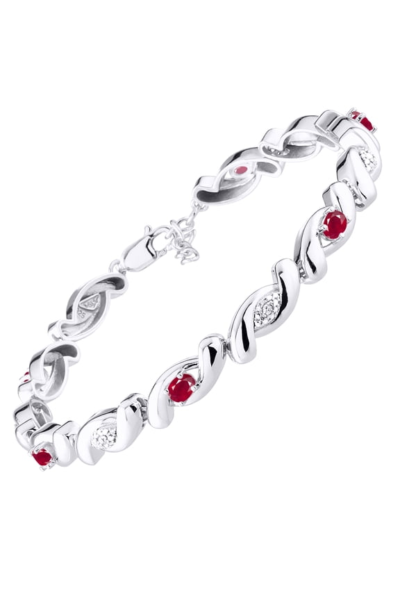 Bracelets for Women 925 Sterling Silver infinity Twist Tennis Bracelet Gemstone & Diamonds Adjustable to Fit 7"-8" Wrist, 6 - 4X3MM Ruby Jewelry for Women Friendship Bracelets
