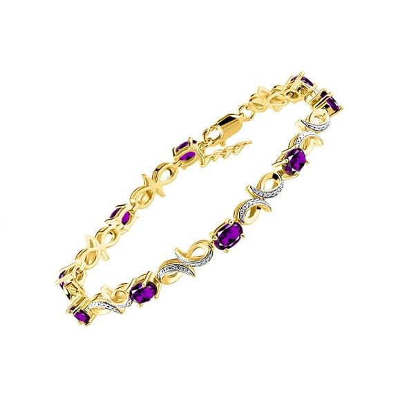 RYLOS Bracelets for Women 925 Yellow Gold Plated Silver Infinity Tennis Bracelet Gemstone & Diamonds Adjustable to Fit 7"-8" Wrist, 9 - 6X4MM Amethyst Jewelry for Women Friendship