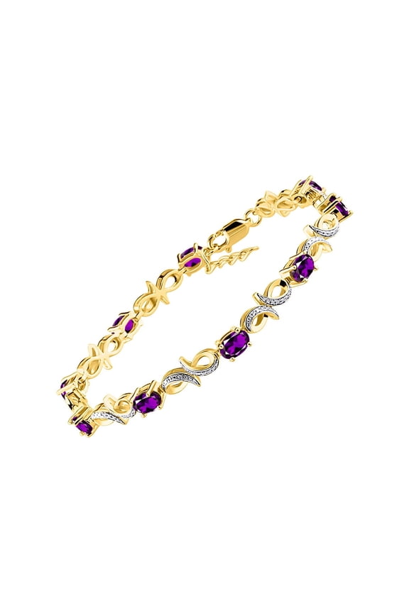 Bracelets for Women 925 Yellow Gold Plated Silver Infinity Tennis Bracelet Gemstone & Diamonds Adjustable to Fit 7"-8" Wrist, 9 - 6X4MM Amethyst Jewelry for Women Friendship