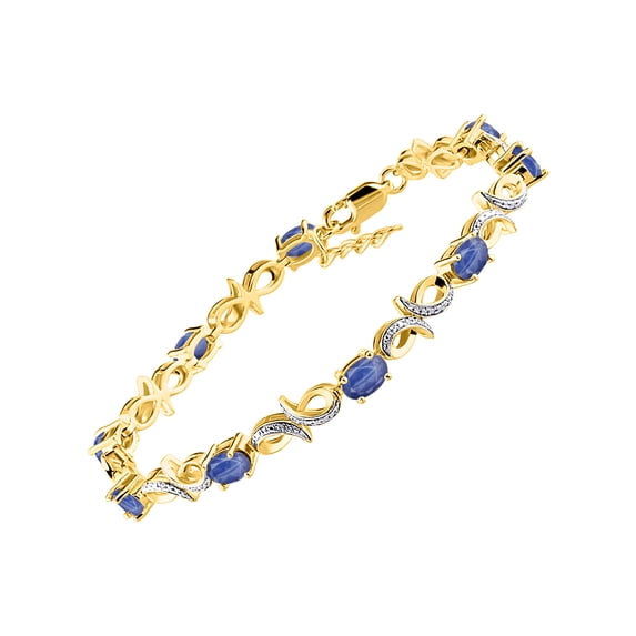 RYLOS Bracelets for Women 925 Yellow Gold Plated Silver Infinity Tennis Bracelet Gemstone & Diamonds Adjustable to Fit 7"-8" Wrist, 9 - 6X4MM Blue Star Sapphire Jewelry for Women Friendship