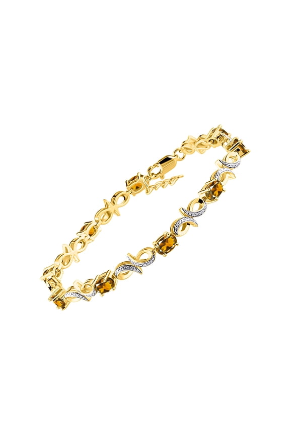 Bracelets for Women 925 Yellow Gold Plated Silver Infinity Tennis Bracelet Gemstone & Diamonds Adjustable to Fit 7"-8" Wrist, 9 - 6X4MM Citrine Jewelry for Women Friendship Bracelets