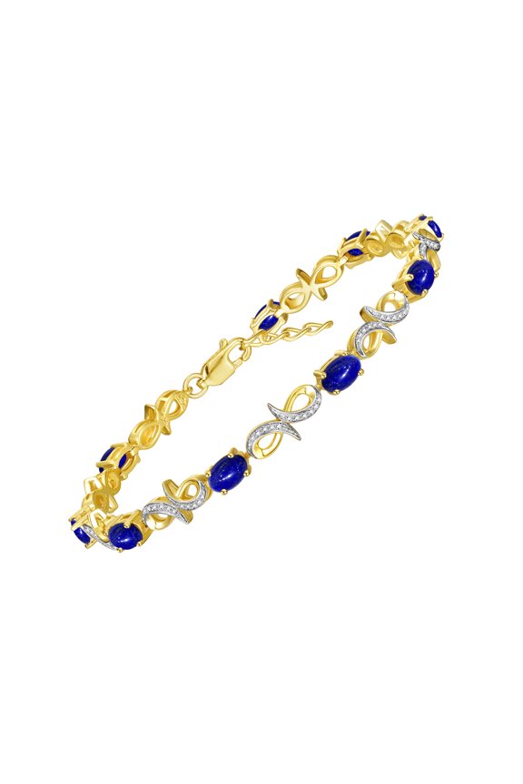 Bracelets for Women 925 Yellow Gold Plated Silver Infinity Tennis Bracelet Gemstone & Diamonds Adjustable to Fit 7"-8" Wrist, 9 - 6X4MM Lapis Jewelry for Women Friendship Bracelets