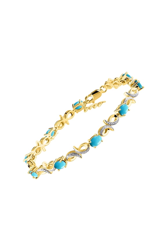 Bracelets for Women 925 Yellow Gold Plated Silver Infinity Tennis Bracelet Gemstone & Diamonds Adjustable to Fit 7"-8" Wrist, 9 - 6X4MM Turquoise Jewelry for Women Friendship Bracelets