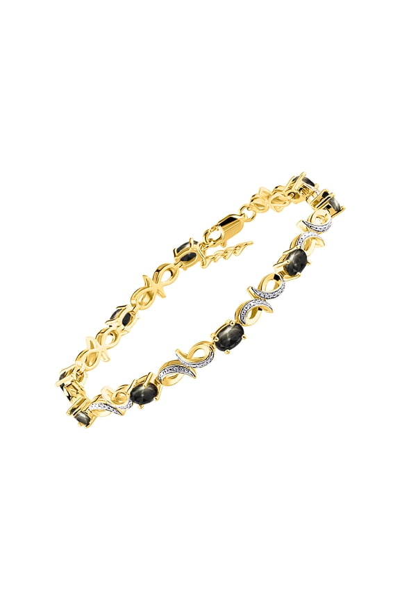 Bracelets for Women 925 Yellow Gold Plated Silver Infinity Tennis Bracelet Gemstone & Diamonds Adjustable to Fit 7"-8" Wrist, 9 Gorgeous 6X4MM Black Star Sapphire Jewelry for Women Friendship