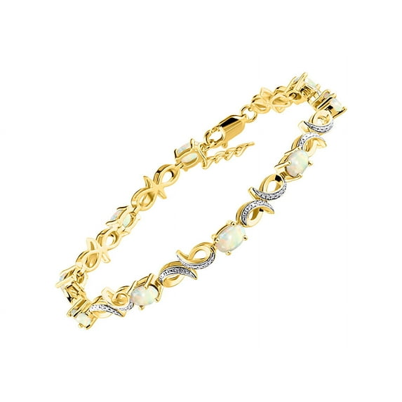 RYLOS Bracelets for Women 925 Yellow Gold Plated Silver Infinity Tennis Bracelet Gemstone & Diamonds Adjustable to Fit 7"-8" Wrist, 9 Gorgeous 6X4MM Opal African Jewelry for Women Friendship