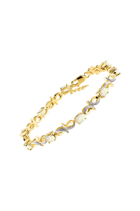 Bracelets for Women 925 Yellow Gold Plated Silver Infinity Tennis Bracelet Gemstone & Diamonds Adjustable to Fit 7"-8" Wrist, 9 Gorgeous 6X4MM Opal African Jewelry for Women Friendship