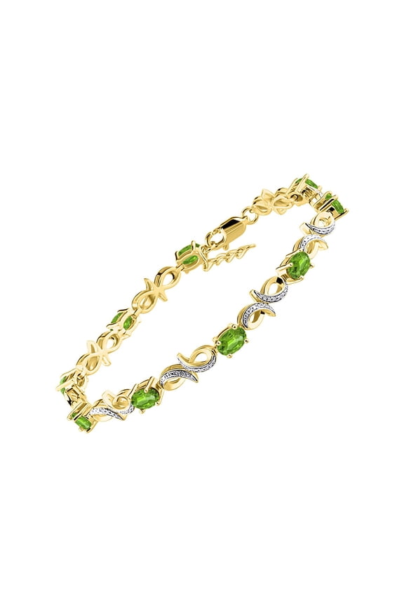 Bracelets for Women 925 Yellow Gold Plated Silver Infinity Tennis Bracelet Gemstone & Diamonds Adjustable to Fit 7"-8" Wrist, 9 Gorgeous 6X4MM Peridot Jewelry for Women Friendship Bracelets