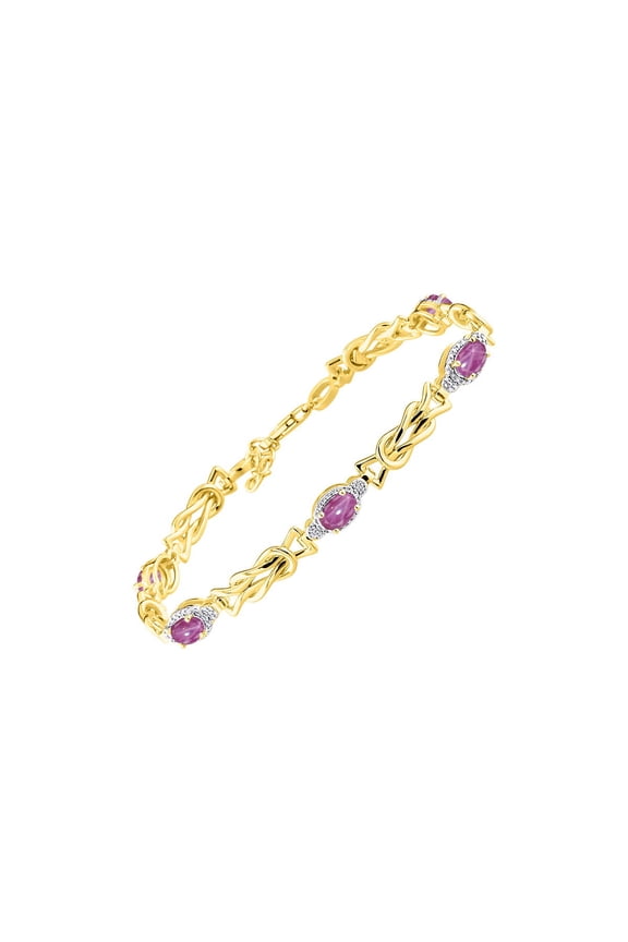 Bracelets for Women 925 Yellow Gold Plated Silver Love Knot Tennis Bracelet Gemstone & Diamonds Adjustable to Fit 7"-8" Wrist, 5 - 6X4MM Star Ruby Jewelry for Women Friendship