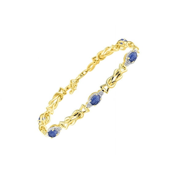 RYLOS Bracelets for Women 925 Yellow Gold Plated Silver Love Knot Tennis Bracelet Gemstone & Diamonds Adjustable to Fit 7"-8" Wrist, 5 - 6X4MM Blue Star Sapphire Jewelry for Women Friendship