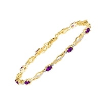 RYLOS Bracelets for Women 925 Yellow Gold Plated Silver Serenity Wave Bracelet Gemstone & Diamonds Adjustable to Fit 7"-8" Wrist, 9 - 5X3MM Amethyst Jewelry for Women Friendship