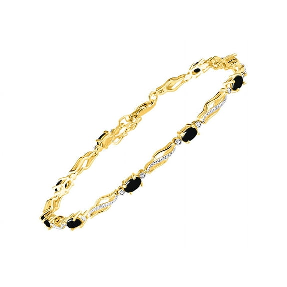 RYLOS Bracelets for Women 925 Yellow Gold Plated Silver Serenity Wave Tennis Bracelet Gemstone & Diamonds Adjustable to Fit 7"-8" Wrist, 9 - 5X3MM Cabochon Onyx Jewelry for Women Friendship