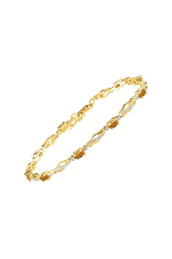 Bracelets for Women 925 Yellow Gold Plated Silver Serenity Wave Tennis Bracelet Gemstone & Diamonds Adjustable to Fit 7"-8" Wrist, 9 - 5X3MM Tiger Eye Jewelry for Women Friendship