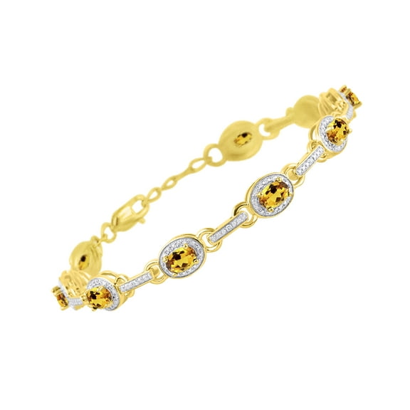 RYLOS Bracelets for Women 925 Yellow Gold Plated Silver Tennis Bracelet Gemstones & Halo of Diamonds Adjustable to Fit 7"-8" Wrist , 9 - 6X4MM Citrine Jewelry for Women Friendship Bracelets