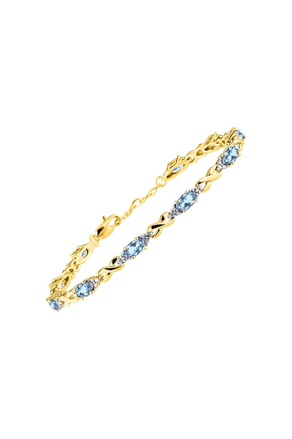 Bracelets for Women 925 Yellow Gold Plated Silver XO Hugs & Kisses Tennis Bracelet Gemstone &  Diamonds Adjustable to Fit 7"-8" Wrist, 10 - 6X4MM Blue Topaz Jewelry for Women Friendship