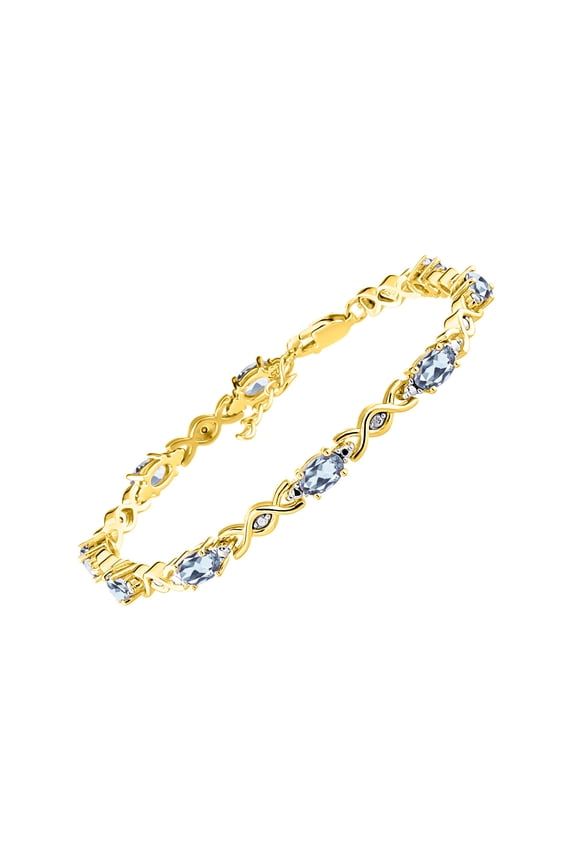 Bracelets for Women 925 Yellow Gold Plated Silver XOXO Hugs & Kisses Bracelet Gemstone & Diamonds Adjustable to Fit 7"-8" Wrist, 10 - 6X4MM Aquamarine Jewelry for Women Friendship