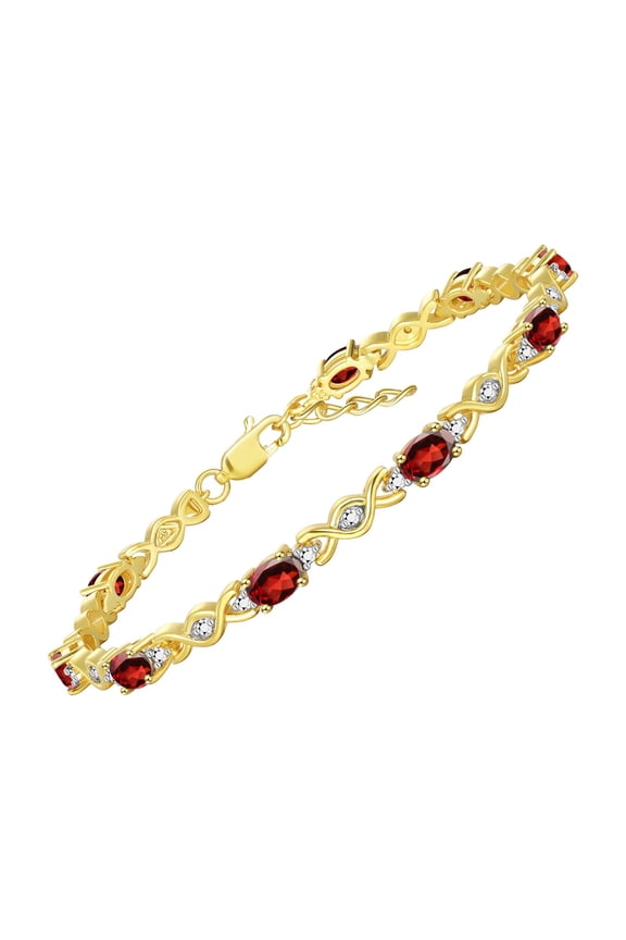 Bracelets for Women 925 Yellow Gold Plated Silver XOXO Hugs & Kisses Bracelet Gemstone & Diamonds Adjustable to Fit 7"-8" Wrist, 10 - 6X4MM Garnet Jewelry for Women