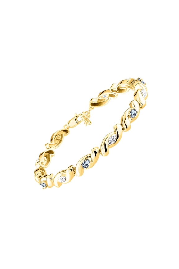 Bracelets for Women 925 Yellow Gold Plated Silver infinity Twist Tennis Bracelet Gemstone & Diamonds Adjustable to Fit 7"-8" Wrist, 6 - 4X3MM Aquamarine Jewelry for Women Friendship