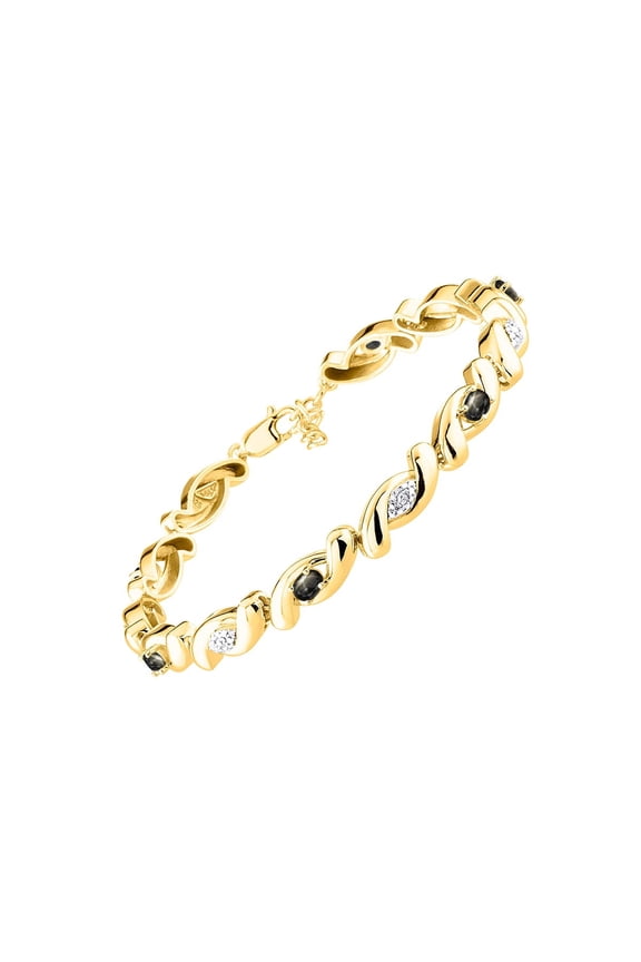 Bracelets for Women 925 Yellow Gold Plated Silver infinity Twist Tennis Bracelet Gemstone &  Diamonds Adjustable to Fit 7"-8" Wrist, 6 - 4X3MM Black Star Sapphire Jewelry for Women