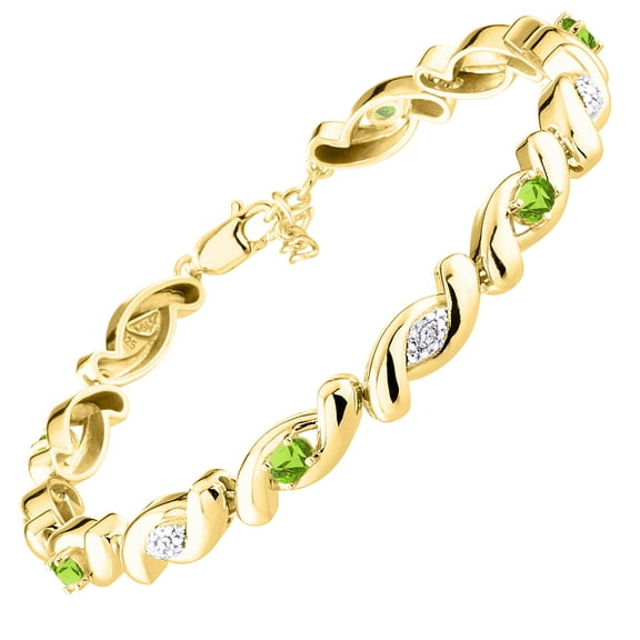 RYLOS Bracelets for Women 925 Yellow Gold Plated Silver infinity Twist Tennis Bracelet Gemstone & Diamonds Adjustable to Fit 7"-8" Wrist, 6 - 4X3MM Peridot Jewelry for Women Friendship