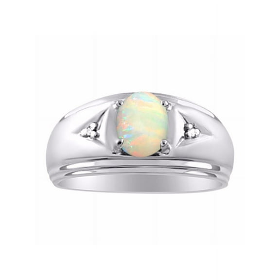 *RYLOS Classic  Beautiful Opal & Diamond Ring - October Birthstone*; Sterling Silver .925