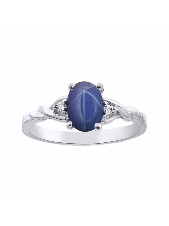*RYLOS Classic Blue Star Sapphire & Diamond Ring - September Birthstone*