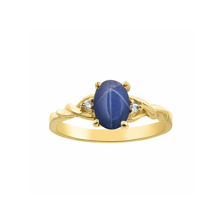 RYLOS Classic Blue Star Sapphire Diamond Ring September Birthstone