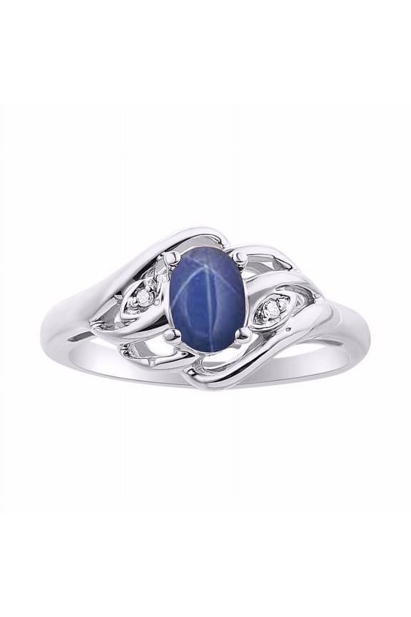 *RYLOS Classic Gemstone  Blue Star Sapphire & Diamond Ring - September Birthstone*